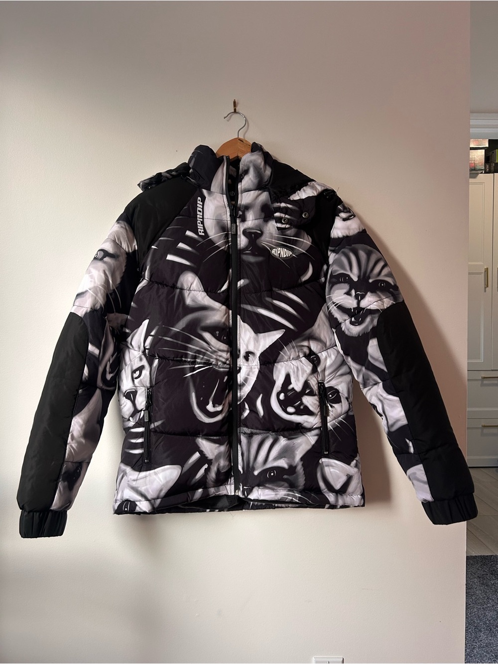 Ripndip Black & White Cat Graphic Puffer Jacket